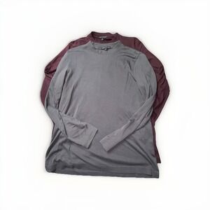 Robert Barakett Long Sleeve Shirt Lot 2 Small Gray Burgundy Crewneck Tee